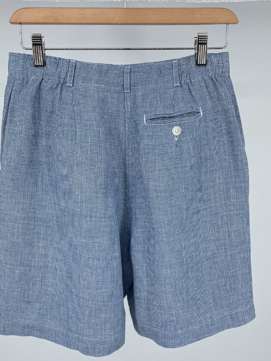 Talbots 8P High Rise Irish Linen Shorts Blue White Houndstooth Coastal Grandma - Picture 4 of 5